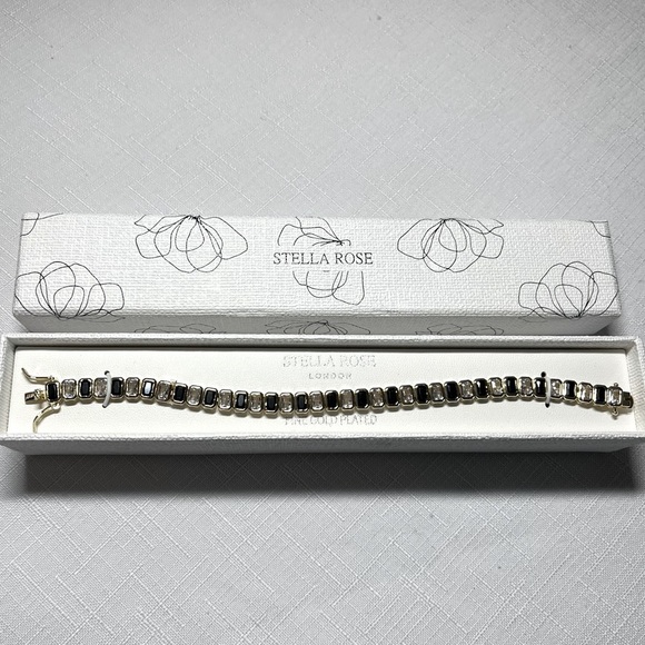 New STELLA ROSE black & clear crystal tennis bracelet. Strong clasp. Gold plated - Picture 2 of 5